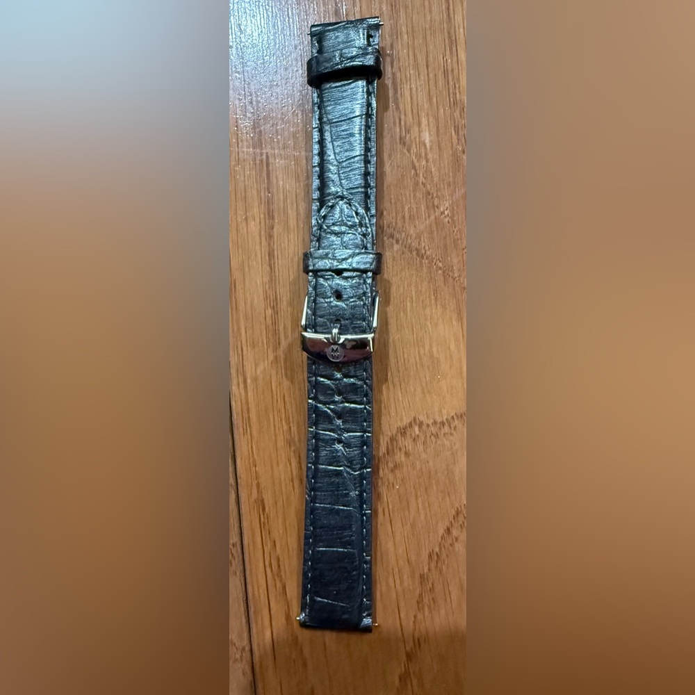 Authentic Michele 18mm pearlescent steel grey alligator watch strap.
